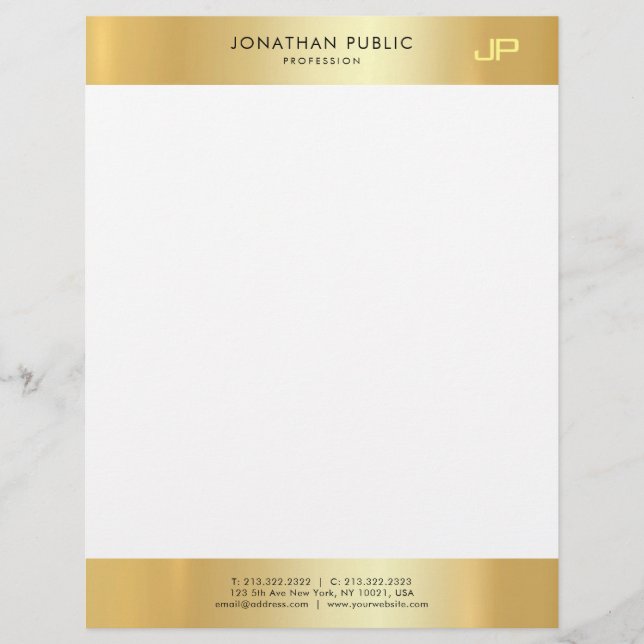 Glamour Gold White Elegant Monogram Clean Template Letterhead (Front)