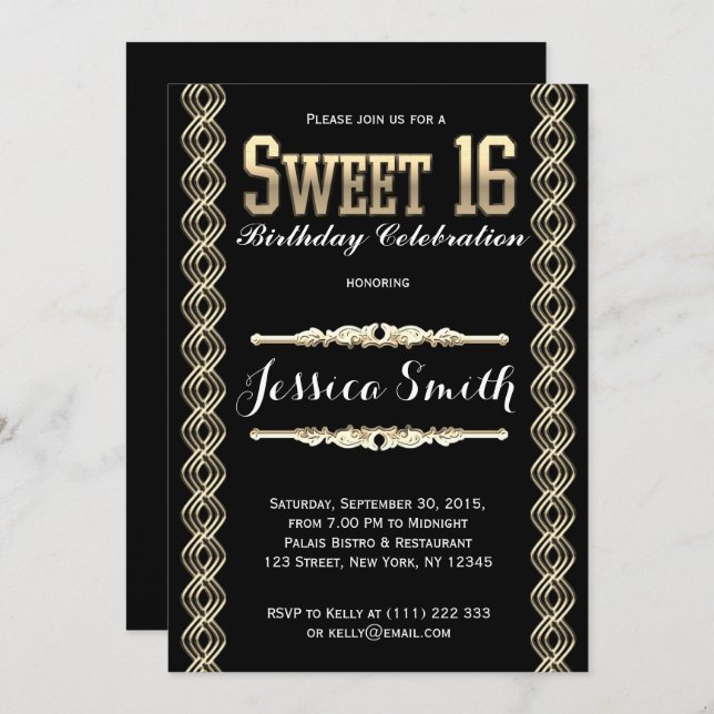 Glamour Gratsby Sweet 16 Invitations (Devant / Derrière)