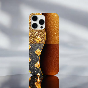 Glamour Guard: Glitter-Studded Leather iPhone 16 Pro Max Case