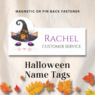 Glamour Halloween Witch Cat Personalized Name Tag