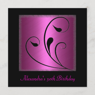 Glamour Hot Pink Black Floral Birthday Party Invitation