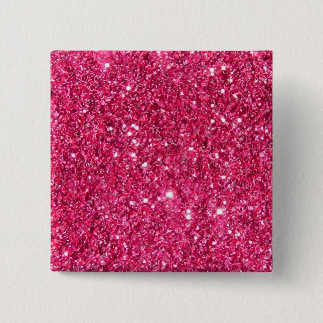 Glamour Hot Pink Glitter 2 Inch Square Button (Front)