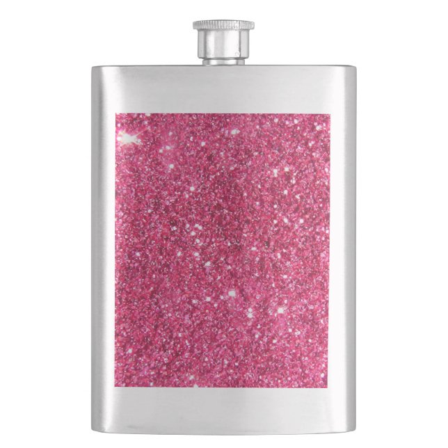 Glamour Hot Pink Glitter Hip Flask (Front)
