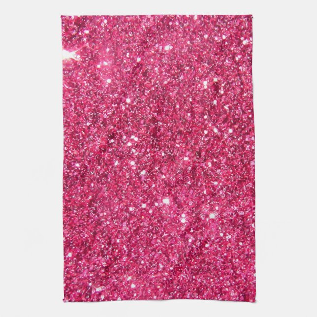 Glamour Hot Pink Glitter Kitchen Towel (Vertical)