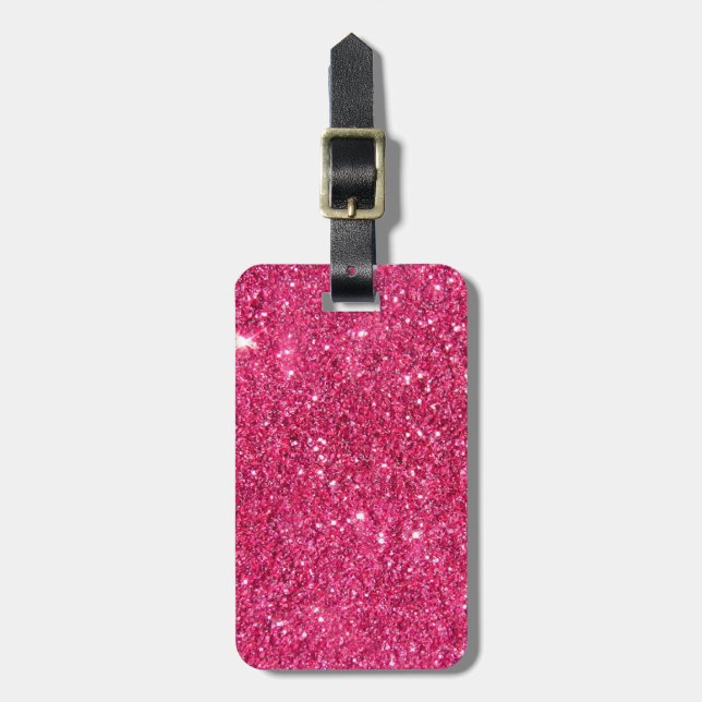 Glamour Hot Pink Glitter Luggage Tag (Front Vertical)