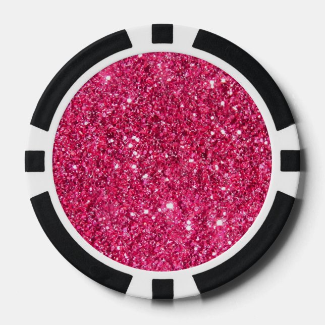 Glamour Hot Pink Glitter Poker Chips (Front)