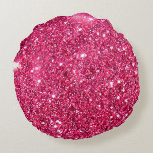 Glamour Hot Pink Glitter Round Pillow