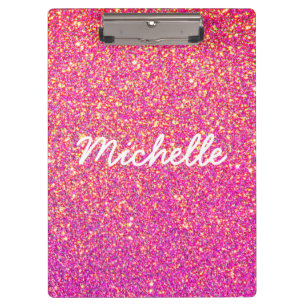 Glamour Hot Pink Gold Glitter Script Personalized Clipboard