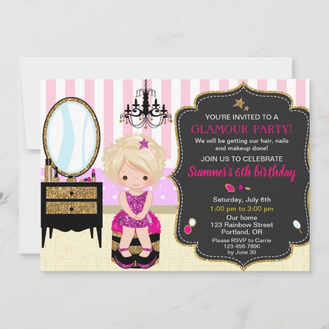 Glamour invitation anniversaire soirée maquillage  (Devant)