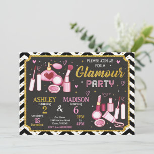 Glamour Makeup Joint Birthday   Glamour Party Invitation