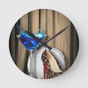 glamour martini cocktail party girl stilletos round clock