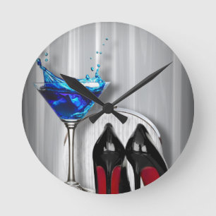 glamour martini cocktail party girl stilletos round clock
