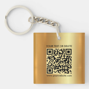 Glamour Modern QR Code Gold Square Double Sided Keychain