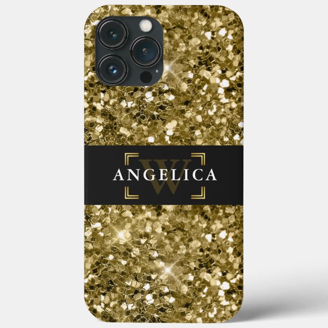 Glamour Monogrammed Sparkle Metallic Gold  Case-Mate iPhone Case (Back)