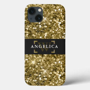 Glamour Monogrammed Sparkle Metallic Gold  iPhone 13 Case