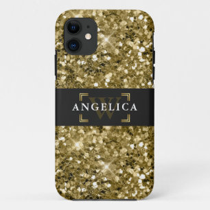 Glamour Monogrammed Sparkle Metallic Gold  iPhone 11 Case