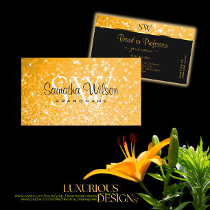 Glamour Orange Glitter Luminous Stars and Initials Business Card