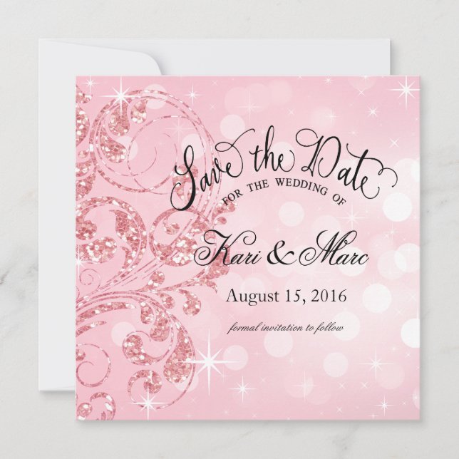 Glamour Paillettes Luxe Save the Date rose givré (Devant)