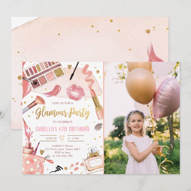 Glamour Party Glitz Glam Spa Girl Makeup Birthday  Invitation (Front/Back)