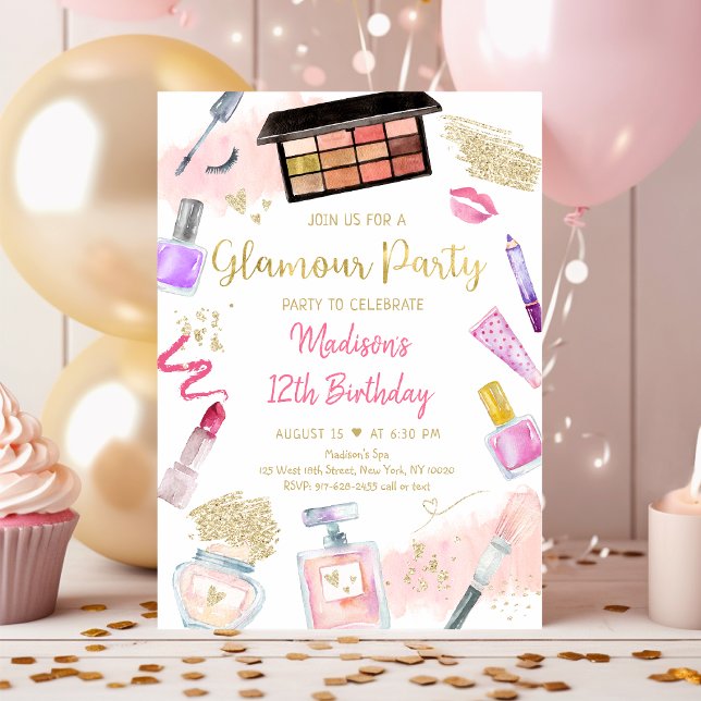Glamour Party Pink Gold Spa Birthday Invitation (Creator Uploaded)