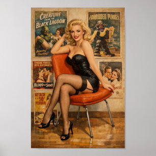 Glamour Pin-Up Vintage avec Affiches de Films Viei