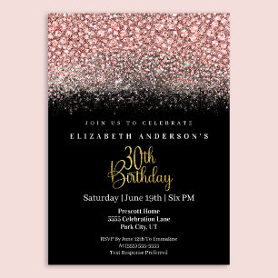 Glamour Pink Jeweled Glitter 30th Birthday Invitation