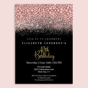 Glamour Pink Jeweled Glitter 40th Birthday Invitation