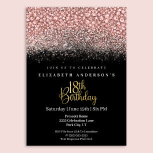 Glamour Pink Jewelled Glitter 18th Birthday Invitation