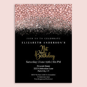Glamour Pink Jewelled Glitter 21st Birthday Invitation