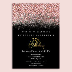 Glamour Pink Jewelled Glitter 25th Birthday Invitation