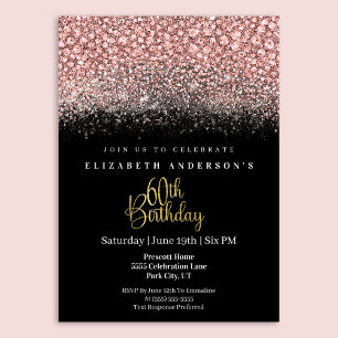 Glamour Pink Jewelled Glitter 60th Birthday Invitation