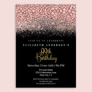 Glamour Pink Jewelled Glitter 99th Birthday Invitation