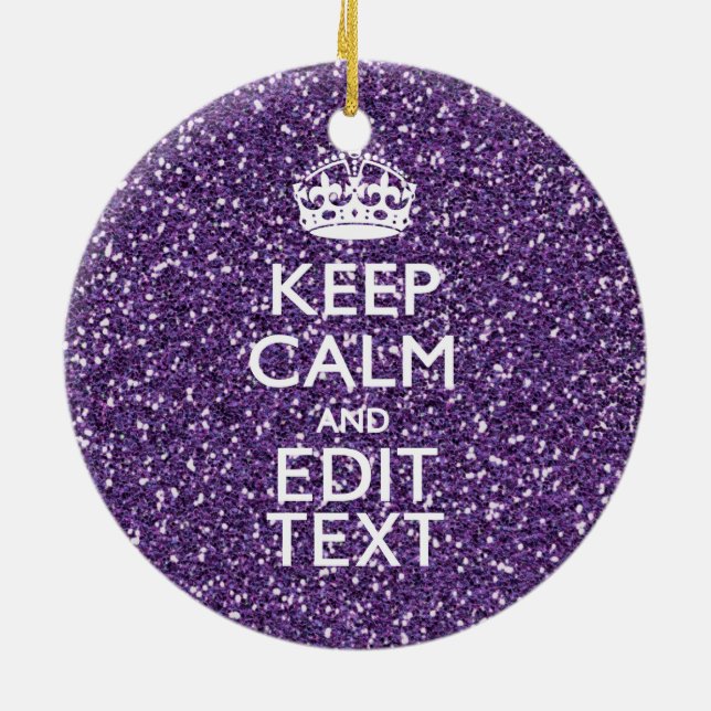 Glamour Purple Keep Calm Personalized Ceramic Ornament (Back)