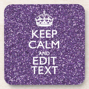 Glamour Purple Keep Calm Personalized Coaster