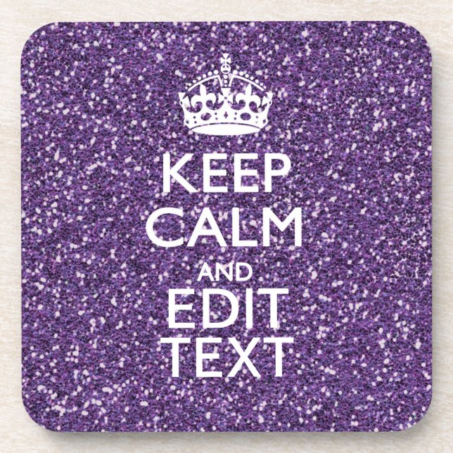 Glamour Purple Keep Calm Personalized Coaster (Front)
