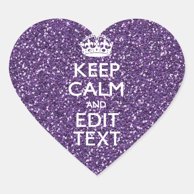 Glamour Purple Keep Calm Personalized Heart Sticker (Front)