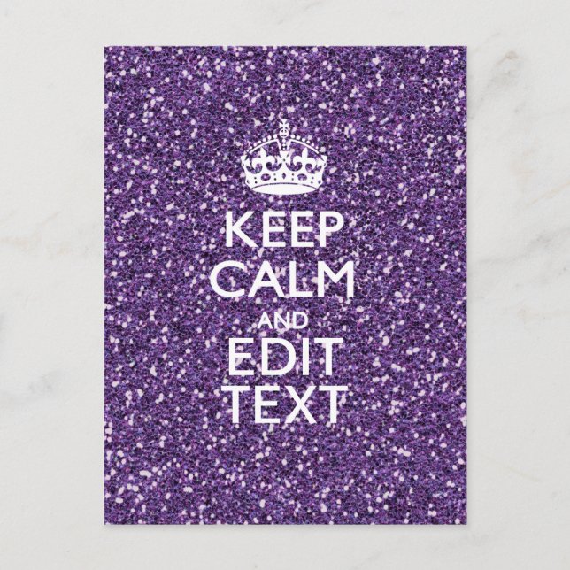 Glamour Purple Keep Calm Personalized Postcard (Front)