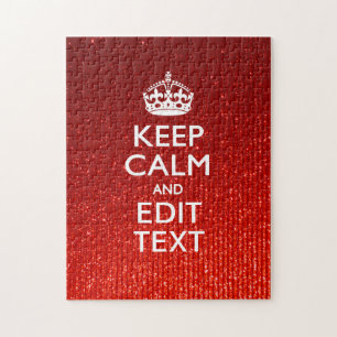 Glamour Red Festive Personalized Keep Calm Jigsaw Puzzle