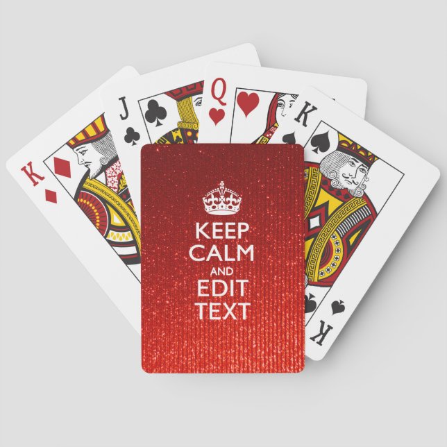 Glamour Red Festive Personalized Keep Calm Playing Cards (Back)
