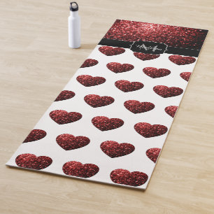 Glamour Red Glitter sparkle Heart pattern Monogram Yoga Mat