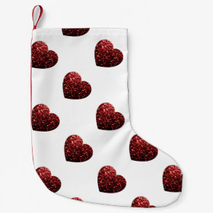 Glamour Red Glitter sparkles Heart pattern Small Christmas Stocking