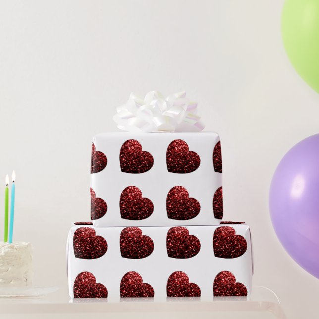 Glamour Red Glitter sparkles Heart pattern Wrapping Paper (Party Gifts)