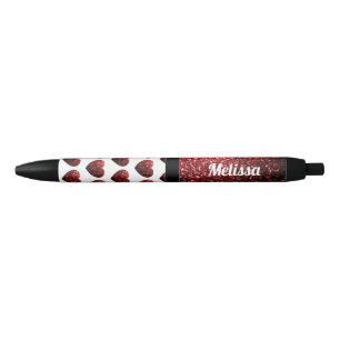 Glamour Red Glitter sparkles Heart Personalize Black Ink Pen