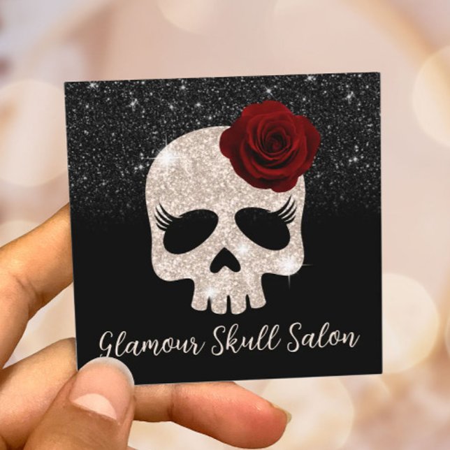 Glamour Rose Gold Glitter Skull Beauty Salon & SPA Square Business Card (Creator Uploaded)