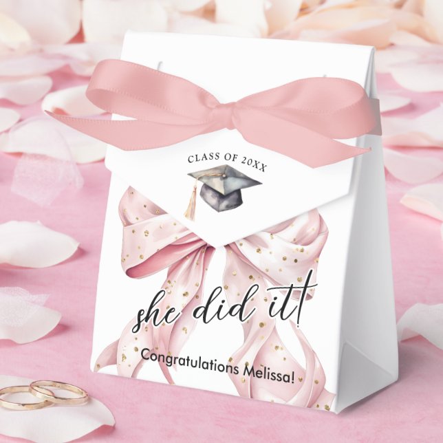 Glamour Rosegold Bow Graduation Favor Box (Wedding)