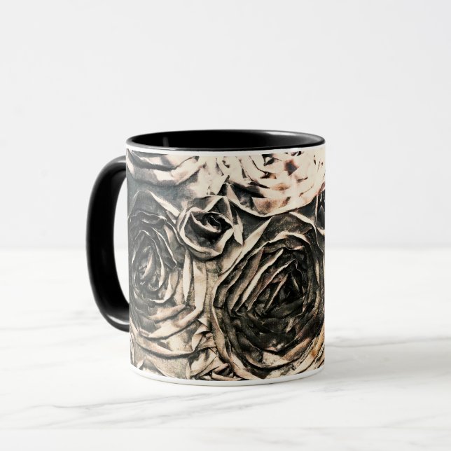Glamour Roses Gold Bronze Rustic Floral Glam Mug (Front Left)
