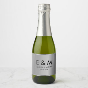 Glamour Save the Date Text Monogram Silver Sparkling Wine Label