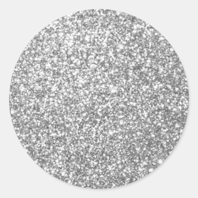 Glamour Silver Glitter Look Blank Template Classic Round Sticker (Front)
