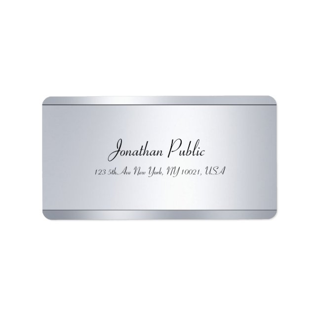 Glamour Silver Plain Modern Elegant Script Address Label (Front)