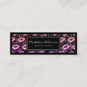 Glamour Vibrant Glitter Kisses Specks Black Border Mini Business Card